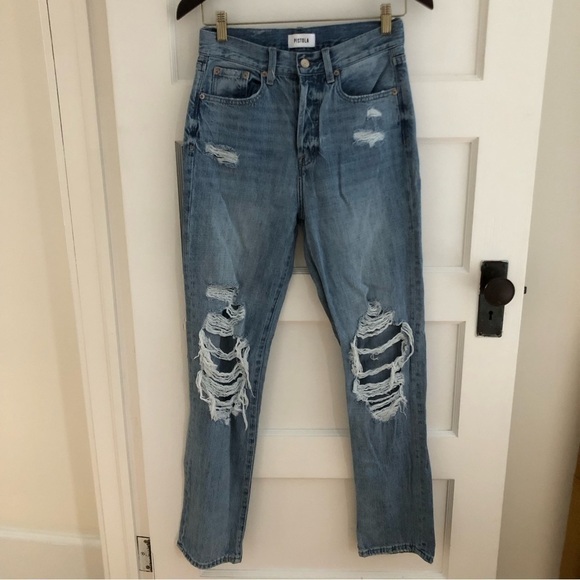 Pistola Distressed High Waisted Straight Leg Jeans - Picture 4 of 9